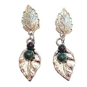 Vintage Leaf Earrings Silver Dangle